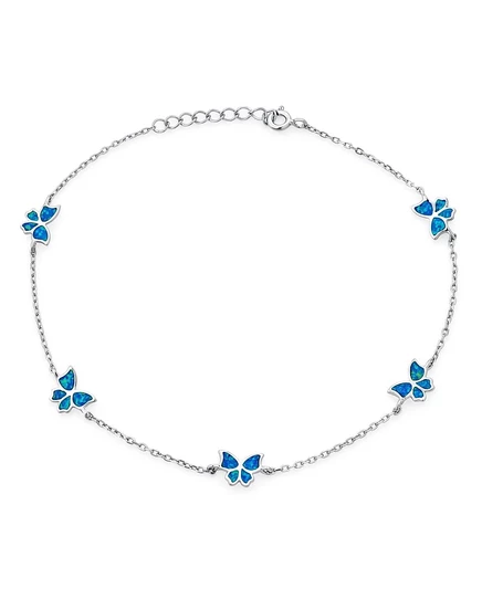 Браслет-анклет Bling Jewelry с бабочкой и синей опаловой вставкой, серебряный