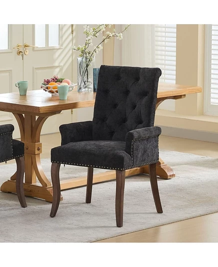 Обеденный стул Streamdale Furniture с обивкой из синели, Деревянные ножки, с тафтингом, Черный черный