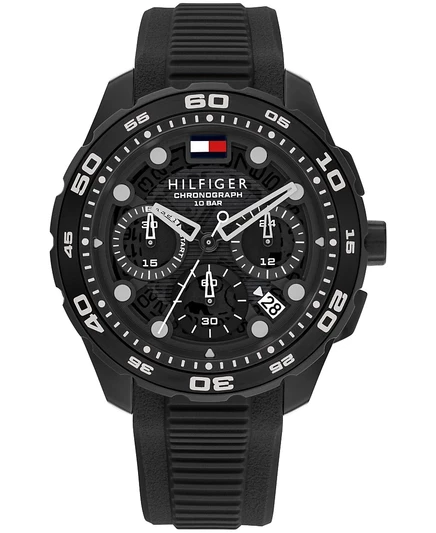 Мужские часы с хронографом Tommy Hilfiger на черном силиконовом ремешке, 44 мм
