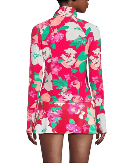 Женская защита от сыпи Lands'End с длинным рукавом и застежкой на молнию UPF 50 coral rose lilies