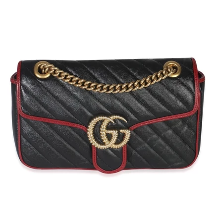 Женская сумка Gucci GG Marmont Torchon малая, черно-красная