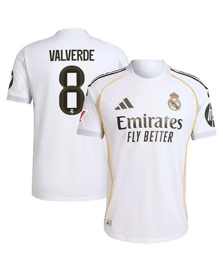 Мужская футболка Adidas Federico Valverde White Real Madrid 2025/26 Домашняя аутентичная.