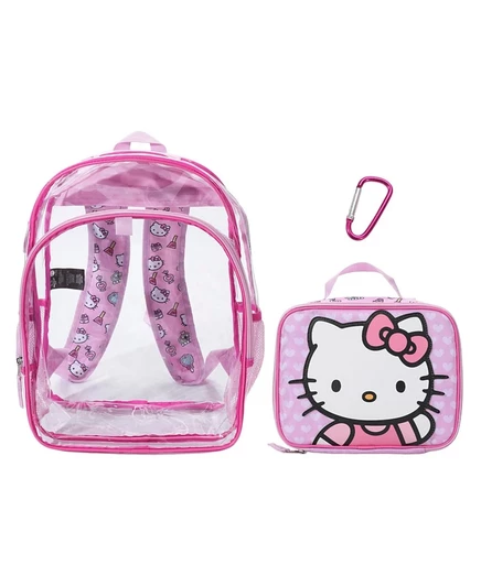 Детский Прозрачный рюкзак Hello Kitty из 2 предметов размером 16 Дюймов и Ланч-Бокс для Школы и Путешествий розового цвета