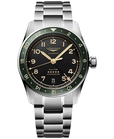 Мужские часы Longines Spirit, 39 мм, сталь, зеленый безель