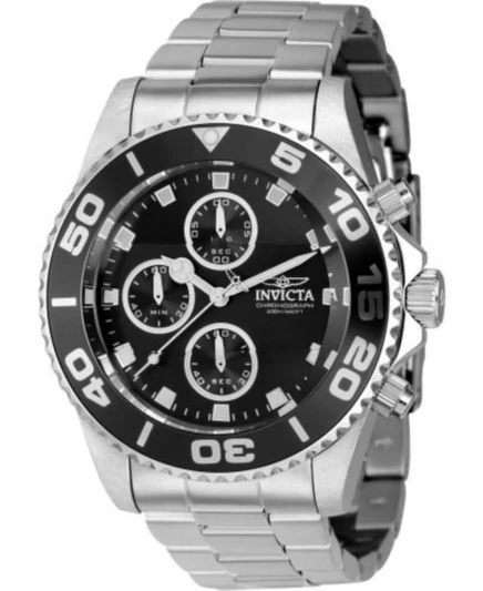 Мужские кварцевые часы Invicta 43405 Pro Diver с хронографом и черным циферблатом silver