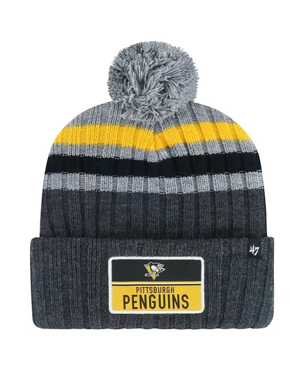 Мужская шапка 47 Brand Penguins с помпоном, серая