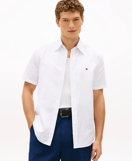Мужская льняная рубашка Tommy Hilfiger с коротким рукавом, белая