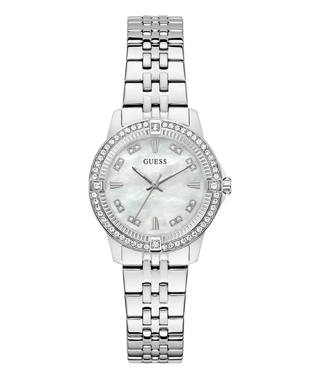 Женские аналоговые часы GUESS Glitz серебристого цвета из нержавеющей стали, 32 мм серебристого цвета