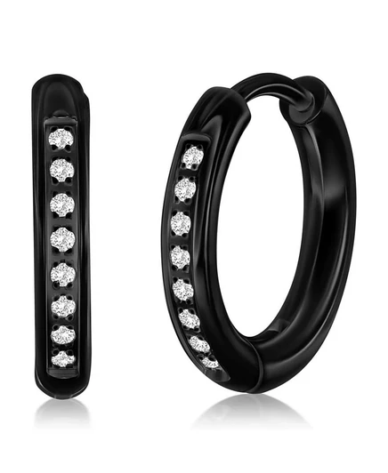 Серьги-хагги Metallo 15 мм с фианитами, черные