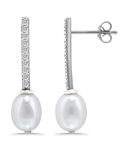 Серьги-капли Macy's с белым культивированным жемчугом и кубическим цирконием в виде полоски