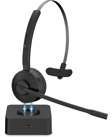 Bluetooth-гарнитура PHILIPS с микрофоном с функцией шумоподавления, кнопкой отключения звука, длительным временем автономной работы, двойной зарядкой для офиса, дома, автомобиля без цвета