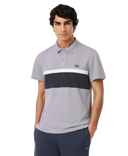 Мужская рубашка поло Lacoste обычного кроя в цветную клетку серого цвета