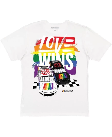Спортивная мужская белая футболка NASCAR Love Wins Pride с клетчатым флагом white