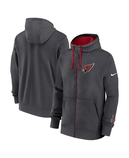 Мужская толстовка с капюшоном на молнии Anthracite Arizona Cardinals Prime Time Club anthracite