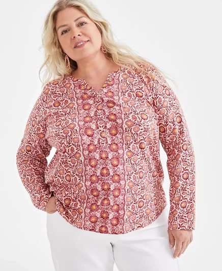  Топ от Henley с принтом большого размера, созданный для Macy's border rose