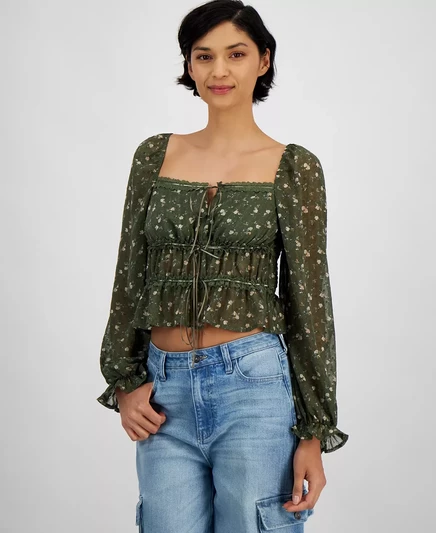  Женский тканый топ с завязками спереди, эксклюзивно в Macy's crushed oregano floral
