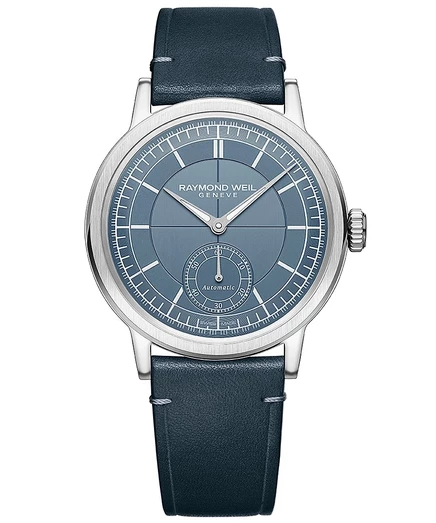 Мужские швейцарские часы Raymond Weil с автоподзаводом Millesime Small Seconds синего джинсового цвета на кожаном ремешке 40 мм синего цвета