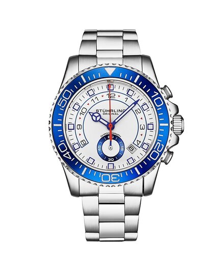 Мужские кварцевые часы с хронографом Brigadier 42mm Diver с раскладывающейся пряжкой из нержавеющей стали silver