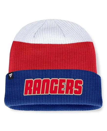 Мужская сине-красная вязаная шапка с манжетами в стиле колор-блок New York Rangers Heritage Showboat от Fanatics blue, red