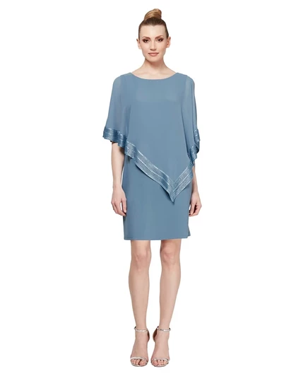 Женское платье-футляр SL Fashions с накидкой, синее
