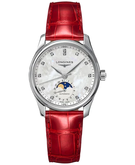 Женские часы Longines Master с бриллиантами, красный