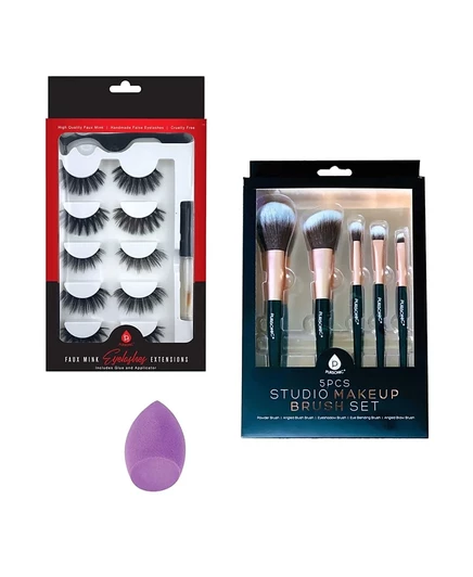 Набор Pursonic Glam Essentials: Объемные ресницы из искусственной норки, набор губок и кисточек для макияжа без цвета