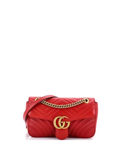 Женская сумка Gucci Small GG Marmont с клапаном из стёганой кожи, красная
