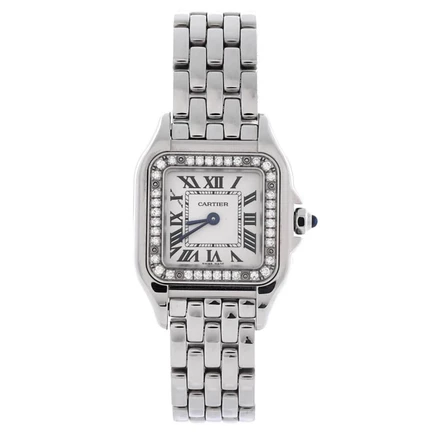 Бывшие в употреблении кварцевые часы Cartier Panthere de Cartier из нержавеющей стали с бриллиантовым безелем белого цвета диаметром 22 мм
