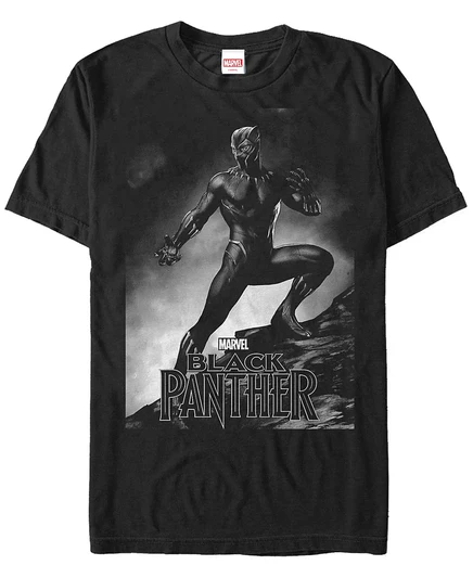 Мужская футболка Marvel Black Panther в позе Черной пантеры с коротким рукавом black