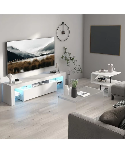 Современная светодиодная подставка для телевизора Streamdale Furniture с откидной дверцей и глянцевой белой отделкой