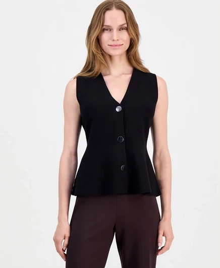 Женский трикотажный жилет Anne Klein с баской, черный