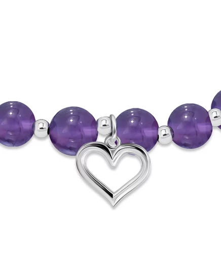 Эластичный браслет Macy's с посеребренным сердечком-шармом из бисера amethyst, silver