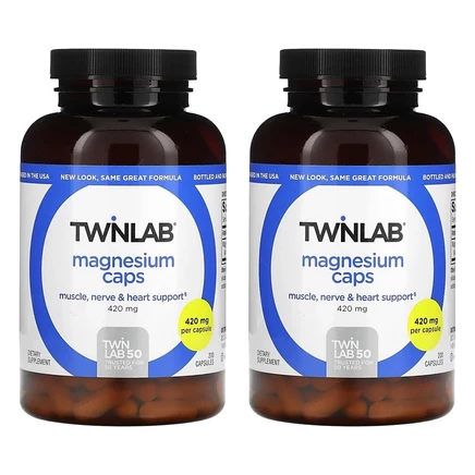 БАД Twinlab Magnesium Caps 420 мг, 200 капсул, 2 уп., коричневые