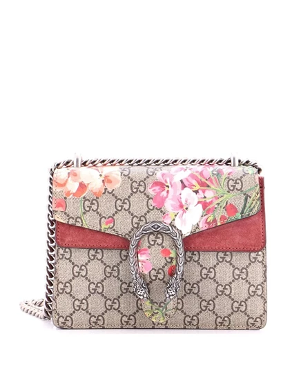 Женская сумка Gucci Mini Dionysus в цветочный принт, коричневая