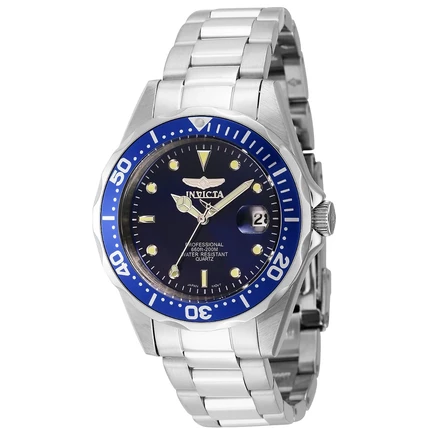 Мужские кварцевые часы Invicta 9204 Pro Diver с синим циферблатом и 3 стрелками silver