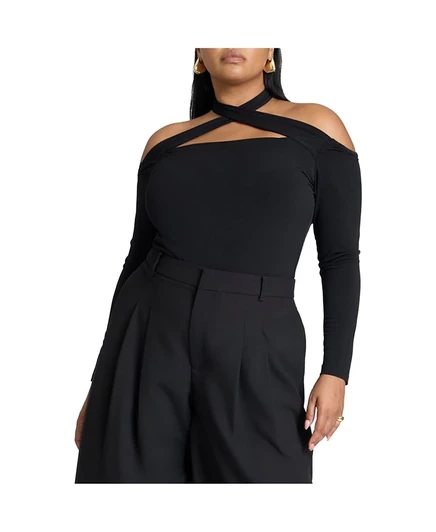 Женская блуза Eloquii с перекрестным лифом и вырезом, черная