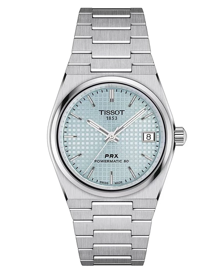Женские часы Tissot PRX Powermatic 80 автомат, 35 мм, стальные, голубые