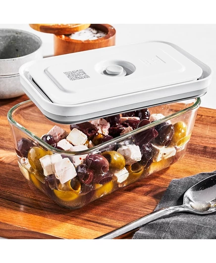 Zwilling Fresh & Save Средний стеклянный прямоугольный, 30 унций. Вакуумная упаковка, набор из 2 белых