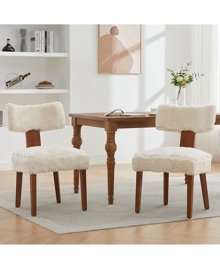 Обеденные стулья Streamdale Furniture из меховой ткани без подлокотников, Изогнутая спинка, Деревянные ножки, цвет слоновой кости (комплект из 2 стульев цвета слоновой кости/кремовый