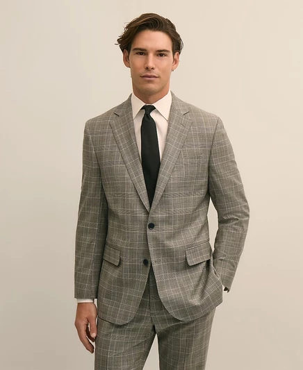 Мужской пиджак Brooks Brothers прямого кроя с эластаном, серый