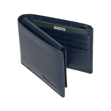 Мужской кожаный бумажник ROOTS Men's Slimfold со съемным удостоверением личности navy
