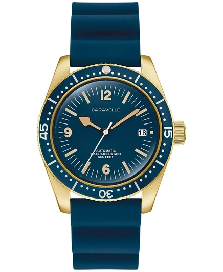 Мужские винтажные спортивные часы Caravelle Sea Hunter Blue из каучука, 39 мм, синие