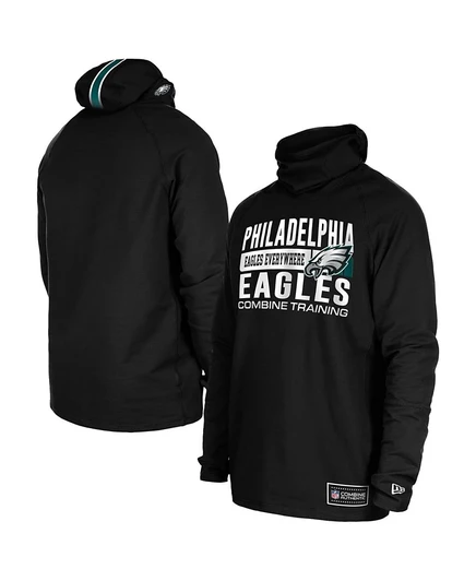 Мужская черная балаклава Philadelphia Eagles от New Era, функциональный шлем-балаклава в полоску из трехслойной толстовки с капюшоном