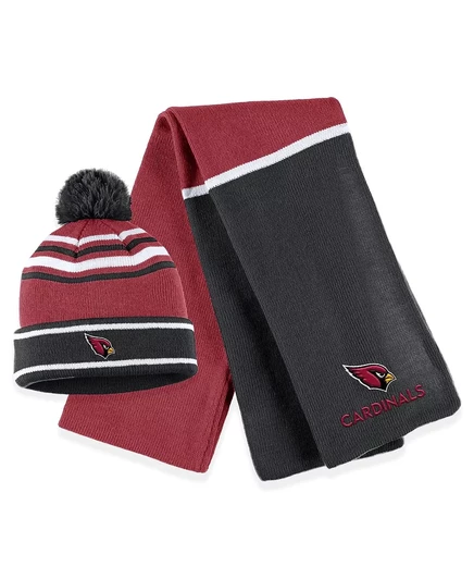 Женская ОДЕЖДА от Erin Andrews Cardinal Arizona Cardinals Вязаная шапка с манжетами в цветную клетку с помпоном и шарфом в комплекте cardinal
