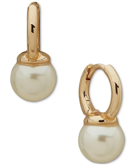 Серьги-кольца с имитацией золотого жемчуга Anne Klein цвета слоновой кости/кремовый