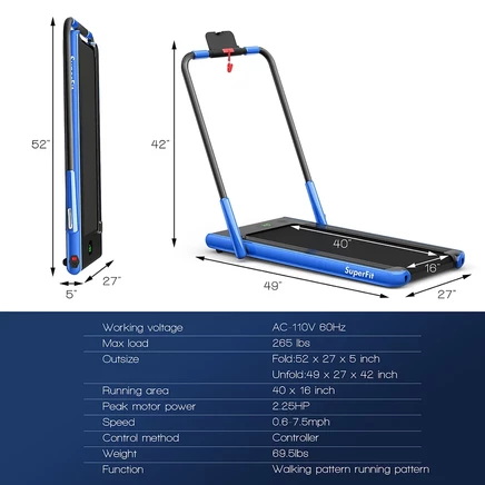 Беговая дорожка costway 2-в-1 складная для дома, 2.25HP