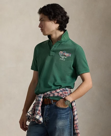 Мужская рубашка поло с логотипом Polo Ralph Lauren зеленого цвета
