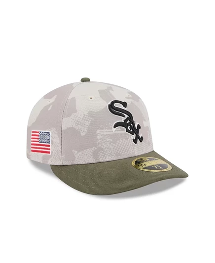 Мужская шляпа New Era светло-бежевого/оливкового цвета Chicago White Sox 2025, посвященная Дню Вооруженных сил, с низким профилем, 59-дюймовая приталенная шляпа light beige, olive