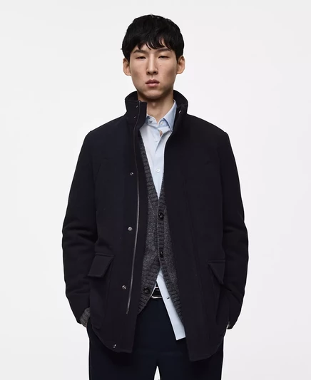 Мужское стеганое внутреннее пальто из смеси шерсти Mango dark navy