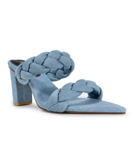 Женские модельные босоножки Sienna с двойной лентой и плетеным каблуком на блочном каблуке - увеличенные размеры 10-14 blue denim